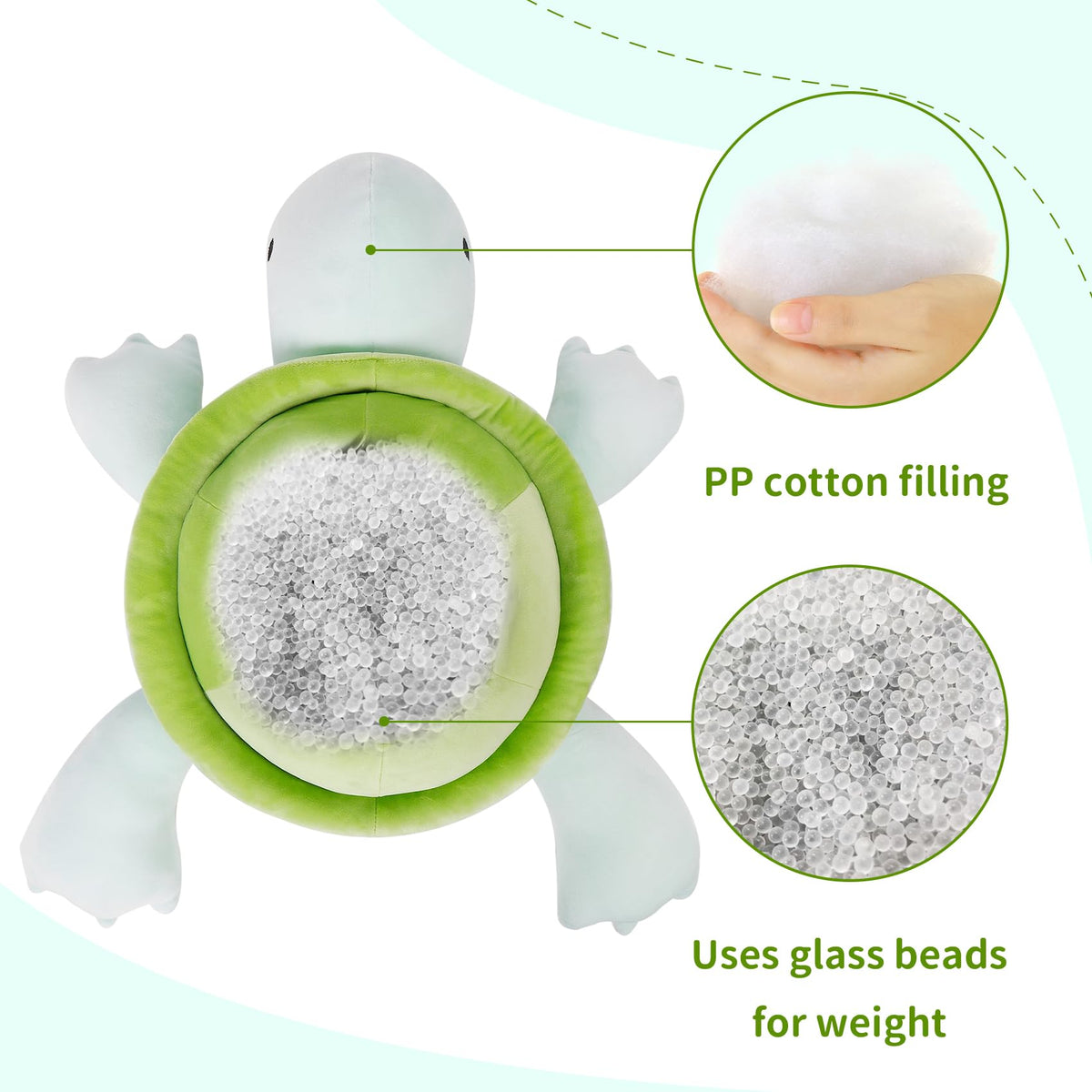 IdeaMeme Turtle Weighted Plush closeup fabric reveals durable, cozy cover.
