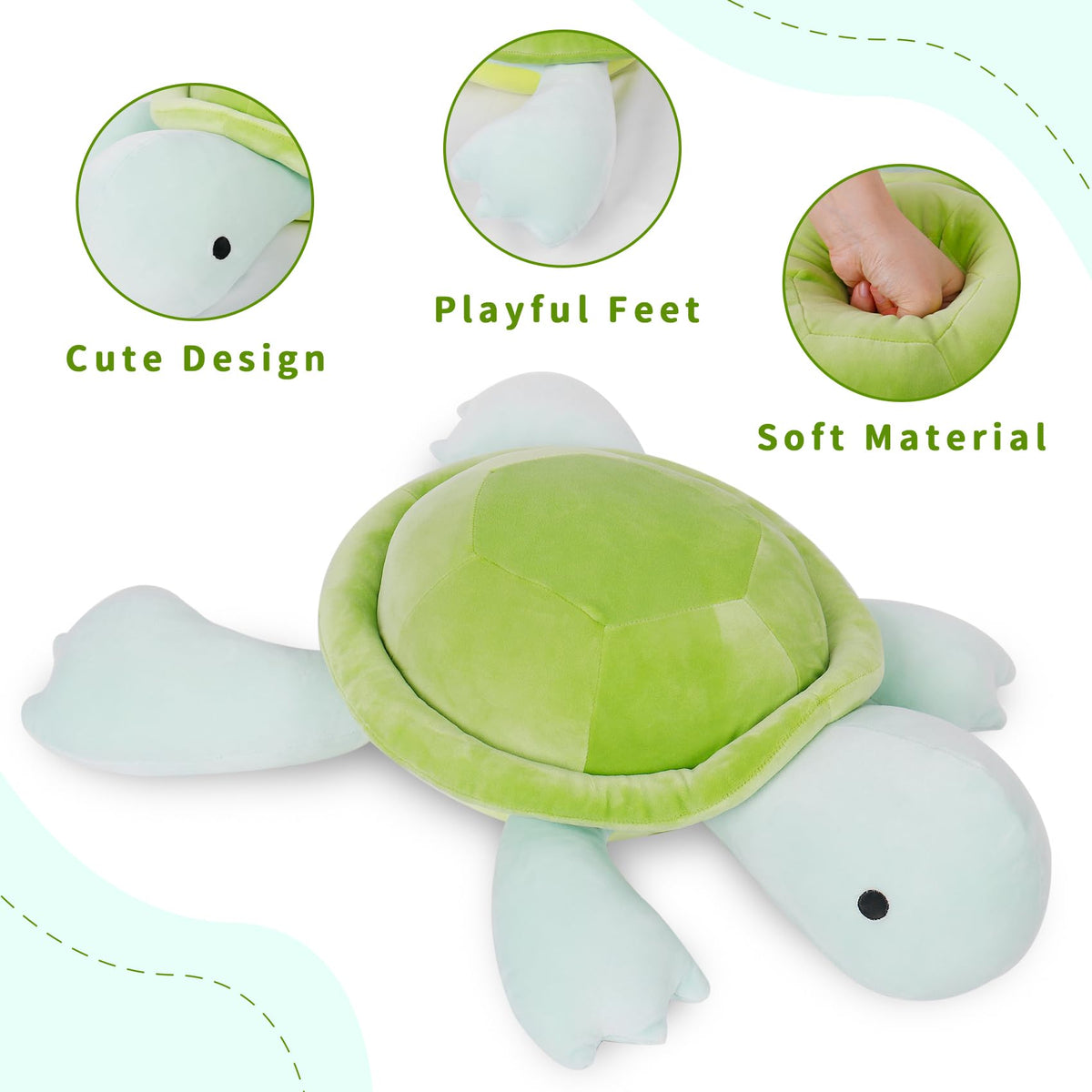 IdeaMeme Turtle Weighted Plush on chair demonstrates lumbar-like support during work.