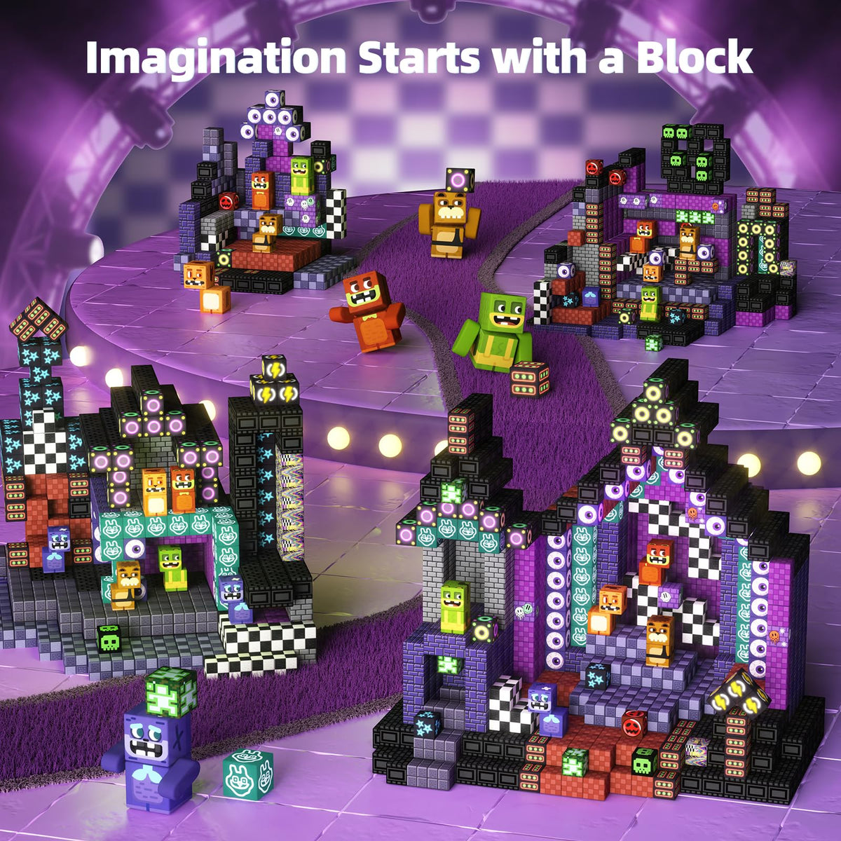 idoot Monster Bear magnetic blocks castle-scene promotes imaginative storytelling.