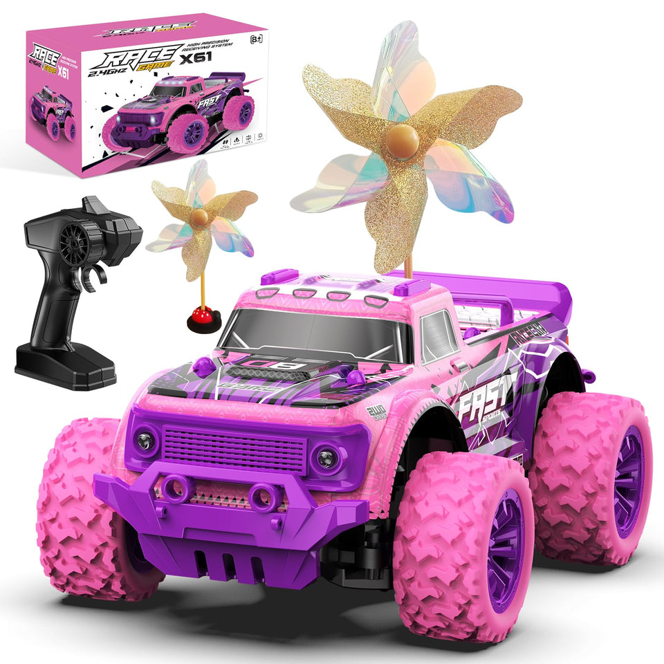 iDrone Girls RC car front view with pink purple design for action-packed play