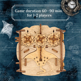 Close-up of Cluebox mechanisms inviting you to unlock the next step of the puzzle.