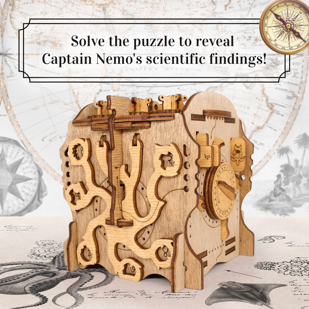 Cluebox displayed on a shelf can spark conversation after solving.