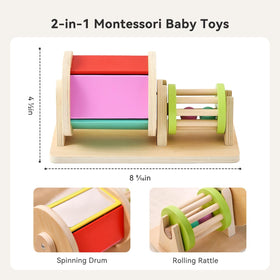 IEATFO wooden rolling rattle with beads promotes auditory exploration