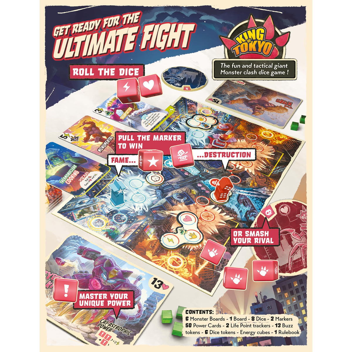 IELLO King of Tokyo: Duel dice rolling during a tense duel.