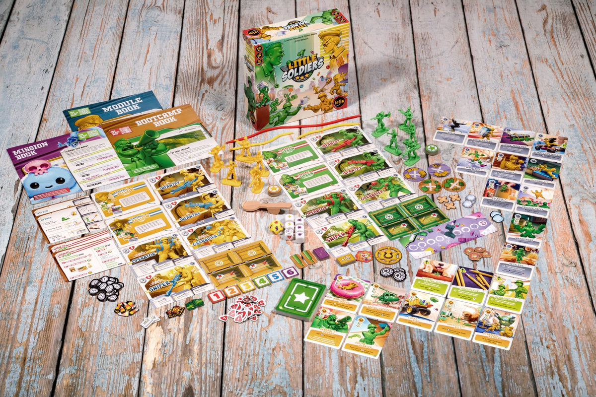 IELLO Little Soldiers cards and play pieces ready for quick rounds.