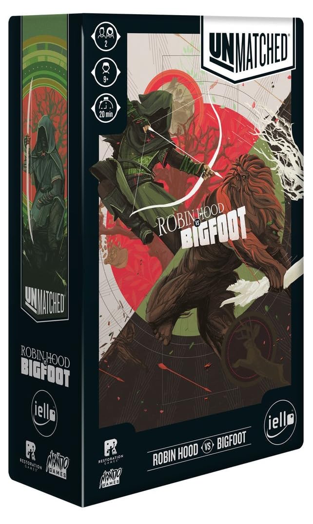 IELLO Unmatched box art: Robin Hood vs Big Foot ready for a duel