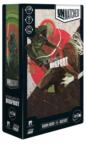 IELLO Unmatched box art: Robin Hood vs Big Foot ready for a duel