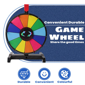 iElyiEsy tabletop prize wheel with stand demonstrates stable setup for smooth spins