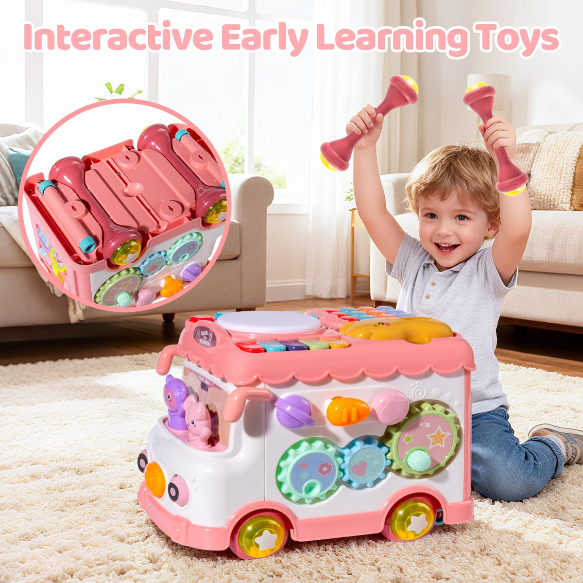 iFaveorr montessori bus pink gears and switches support fine motor exploration