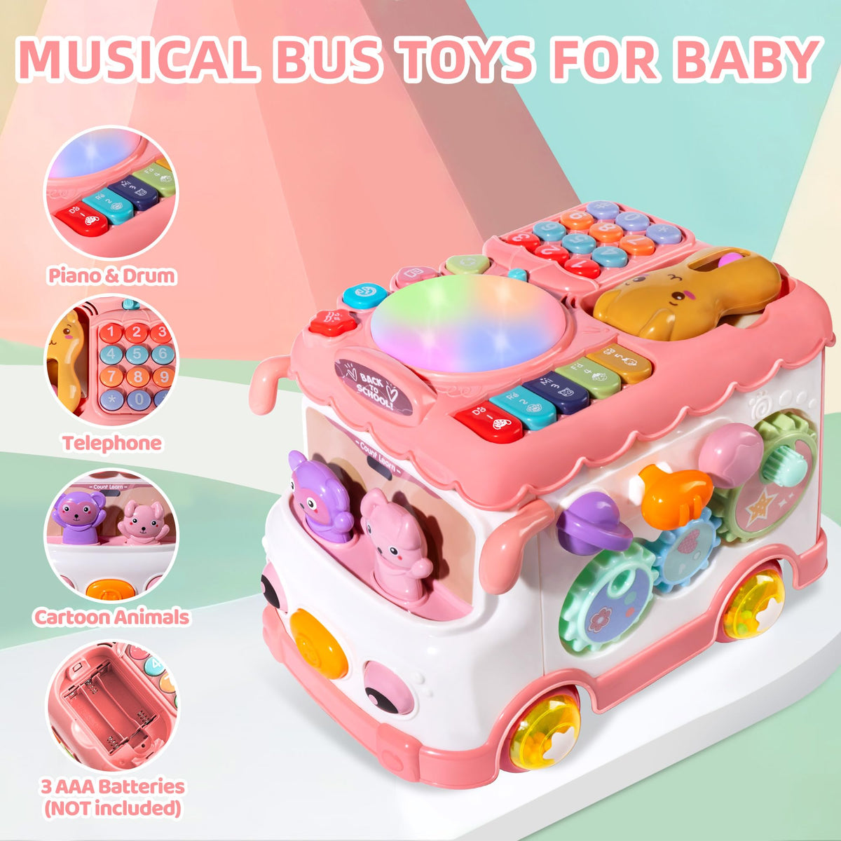 iFaveorr montessori bus pink keyboard encourages learning rhythms and cause-and-effect play