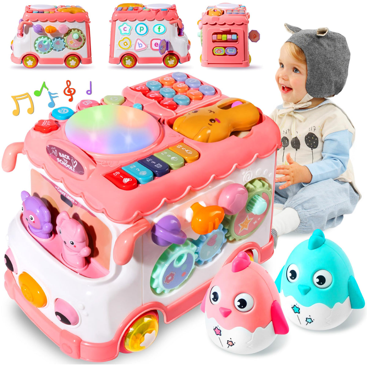 iFaveorr montessori bus pink side play promotes early exploration and fine motor skills
