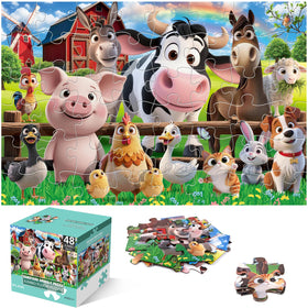 IFLOVE 48-piece farm animals floor puzzle with large pieces for easy grip and assembly
