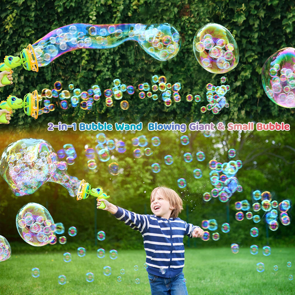 IFLOVE Bubble Gun Dinosaur easy-grip design for small hands during parties.