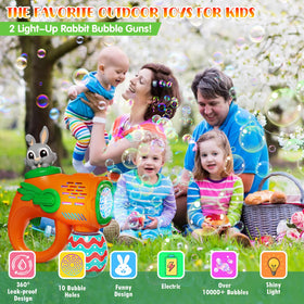 IFLOVE bubble guns with 12 outlets delivering colorful bubbles at parties.