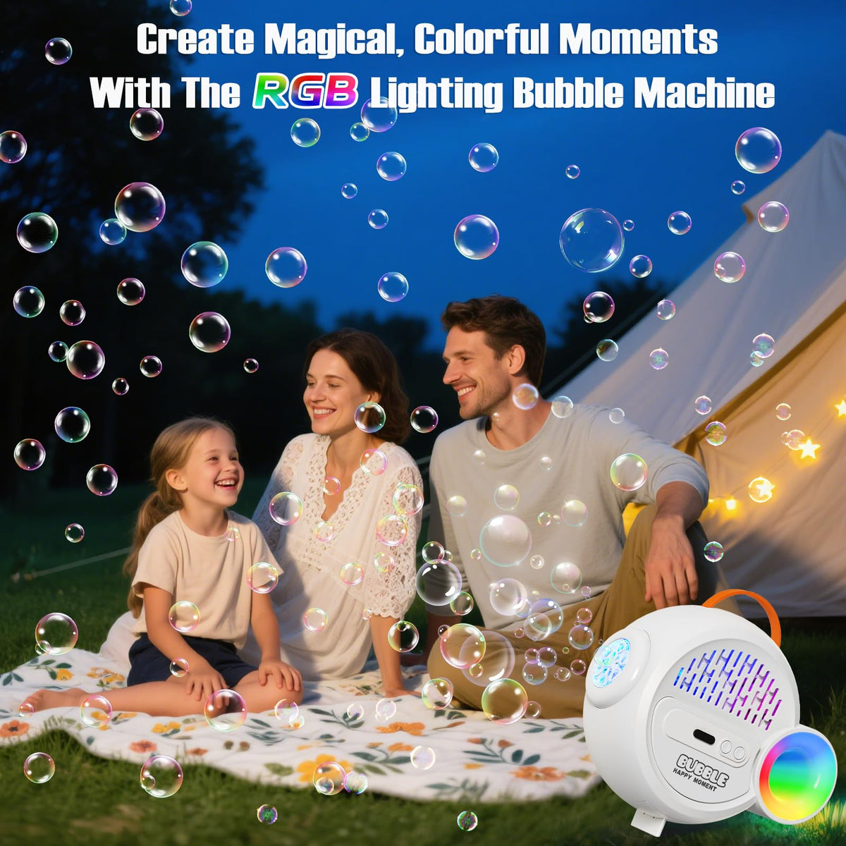 IFLOVE Bubble Machine outdoors during family picnic provides playful ambience.