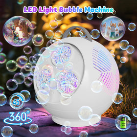 IFLOVE bubble machine in action with 45° rotation and RGB LED lights