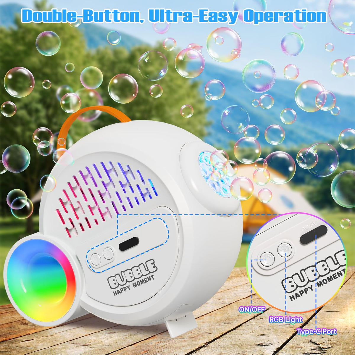 IFLOVE Bubble Machine water tank in action delivering continuous bubbles for outdoors.