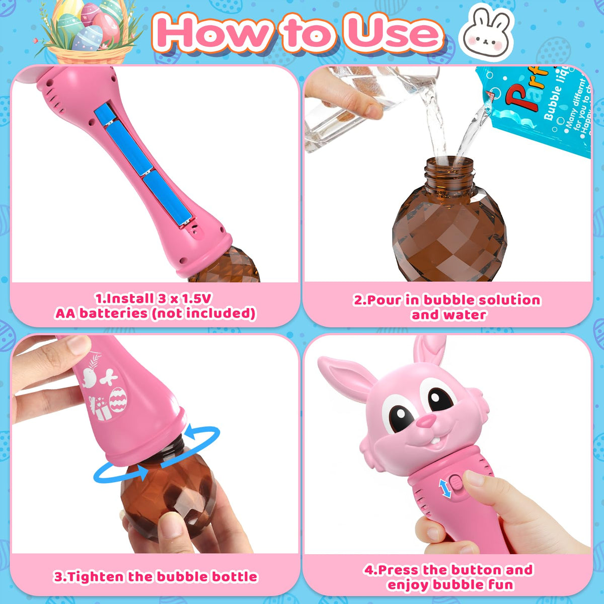 IFLOVE bunny bubble wands in children's hands creating rainbow trails
