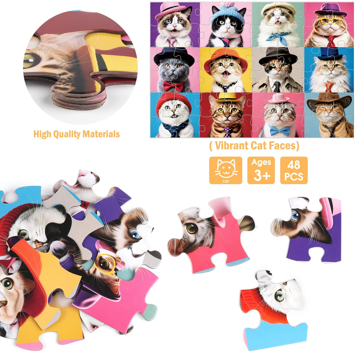 IFLOVE cat portraits grid puzzle boosts early color and shape recognition