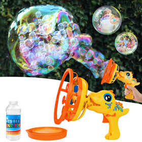 IFLOVE dinosaur bubble gun closeup highlights kid-friendly design for imaginative play.