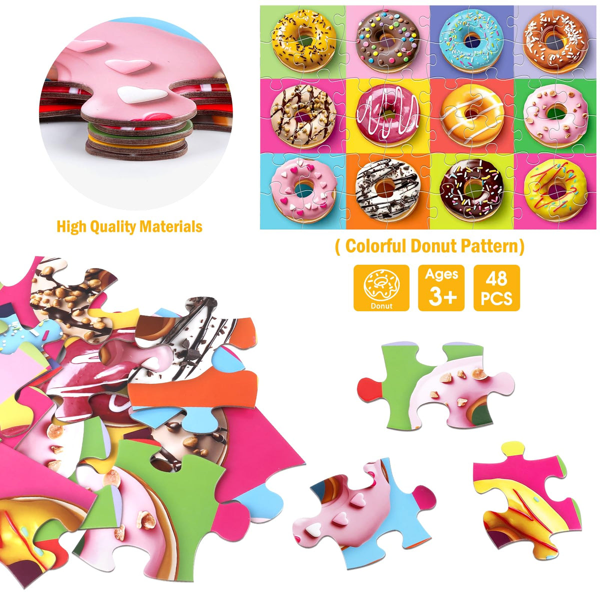 IFLOVE donut puzzle pieces are oversized and easy to grasp for family play.