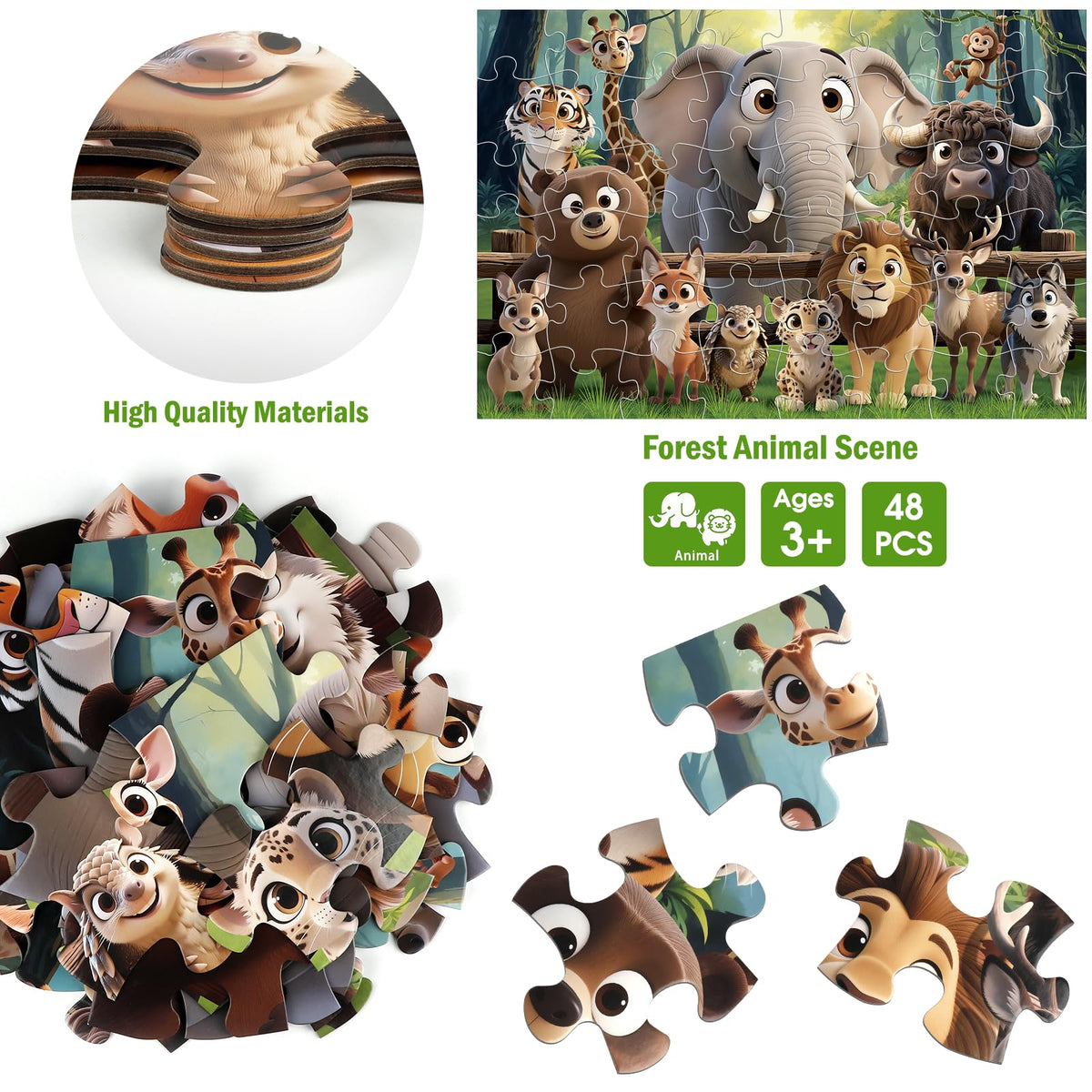 IFLOVE forest animals puzzle made with durable cardboard for long-lasting family play