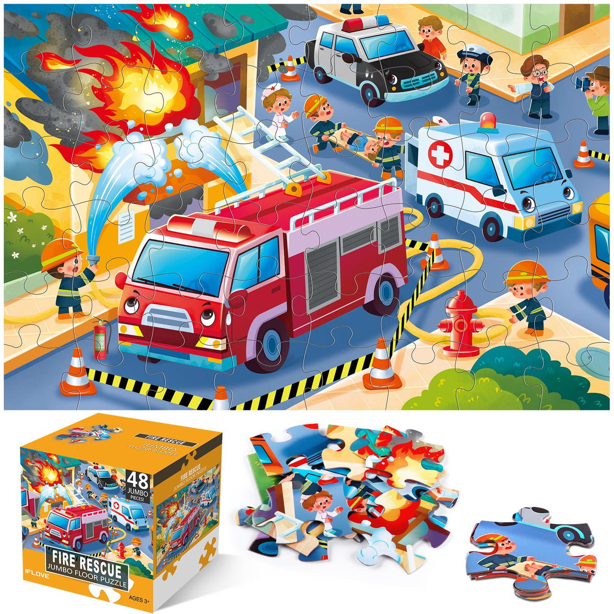 IFLOVE jumbo fire rescue puzzle assembly scene for collaborative play and learning