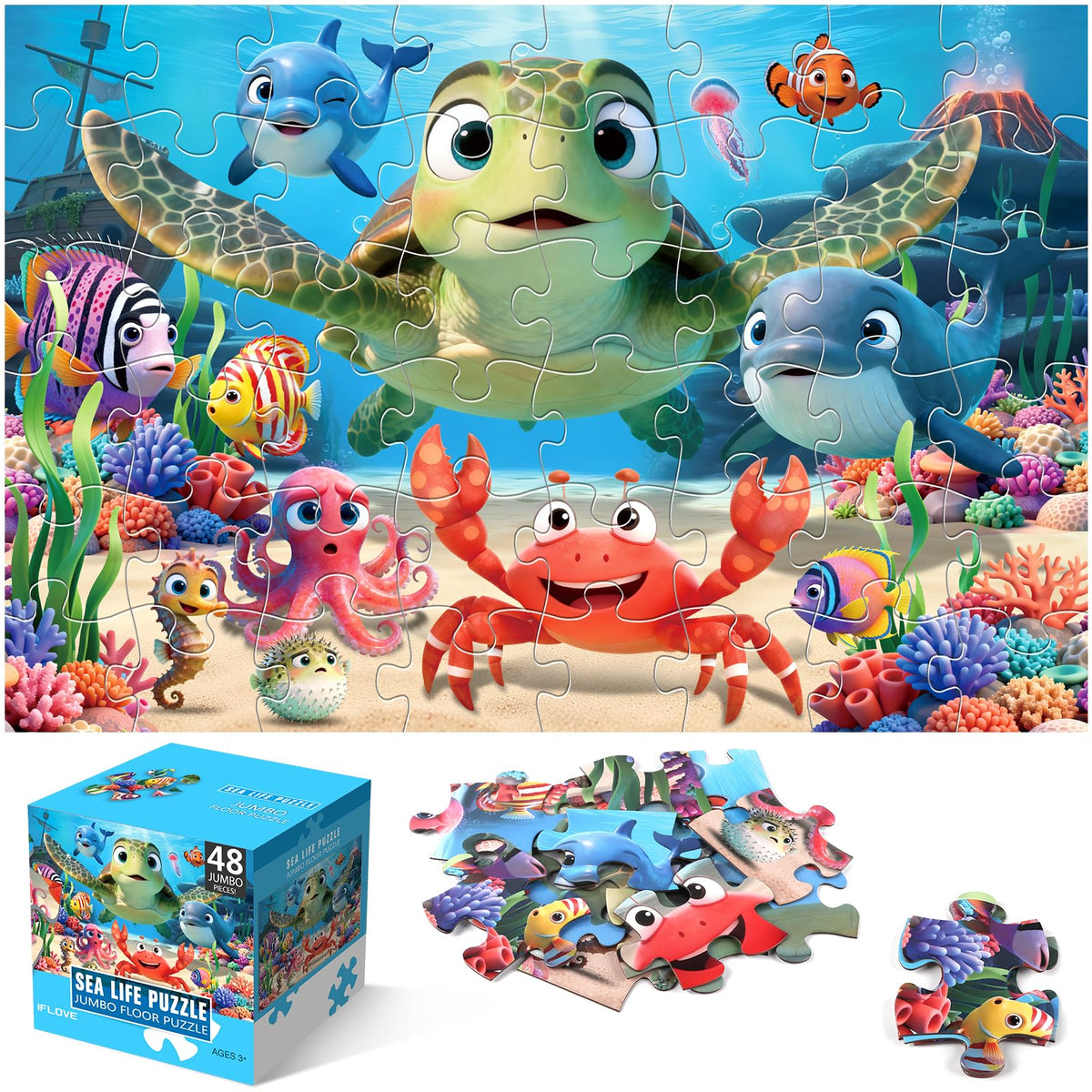 IFLOVE jumbo floor puzzle underwater scene promotes imaginative play and early spatial skills.