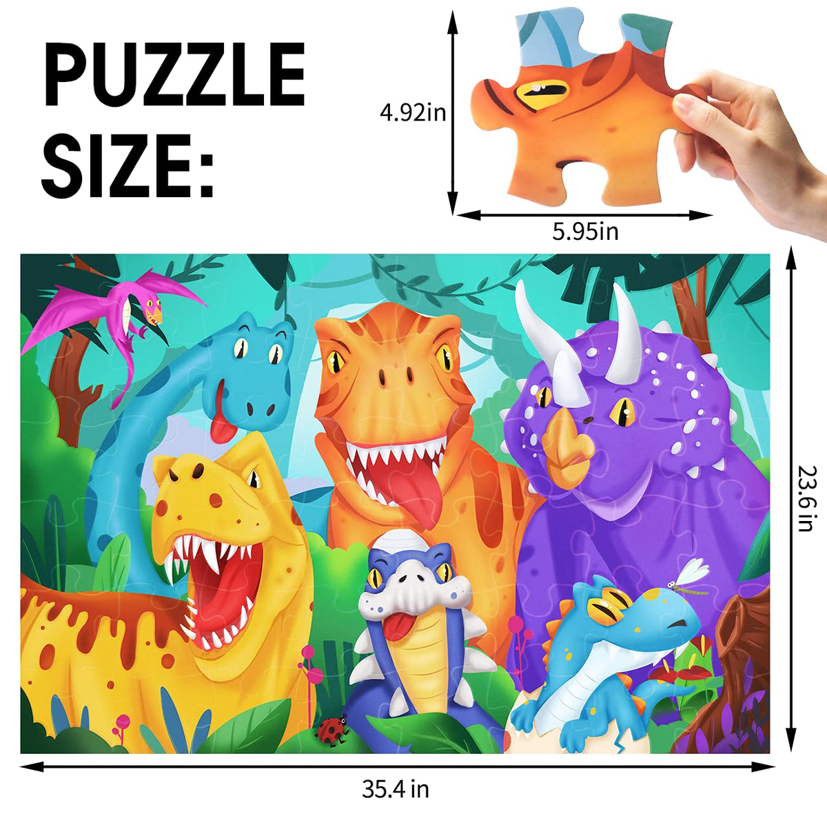 IFLOVE 48-piece puzzle laid out with vibrant dinosaurs, inspiring imaginative play.