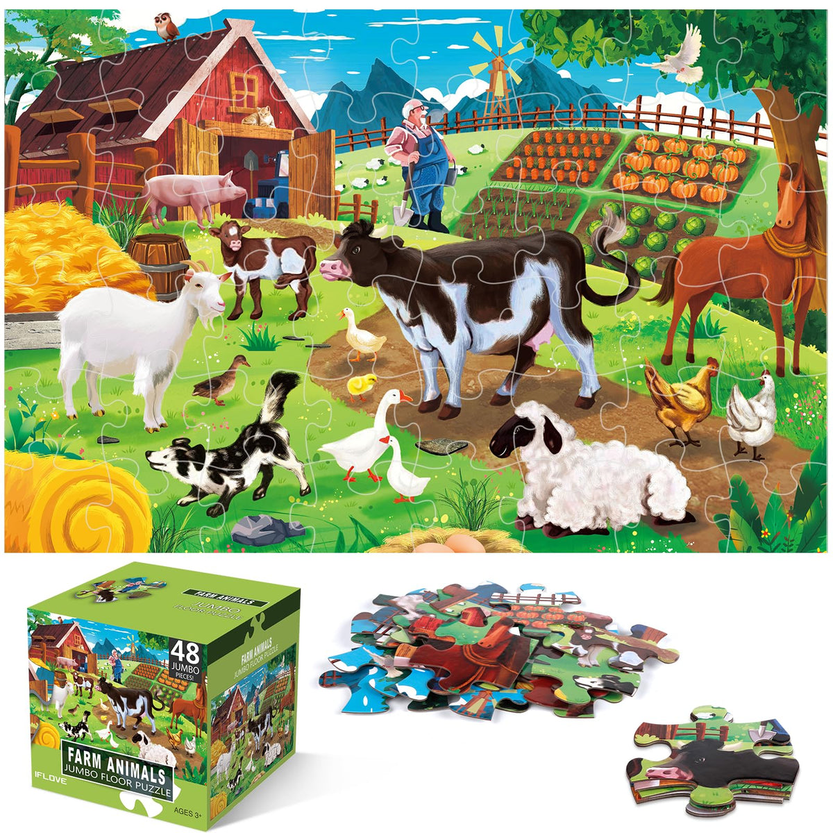 IFLOVE jumbo floor puzzle featuring farm animals, ideal for family collaboration.