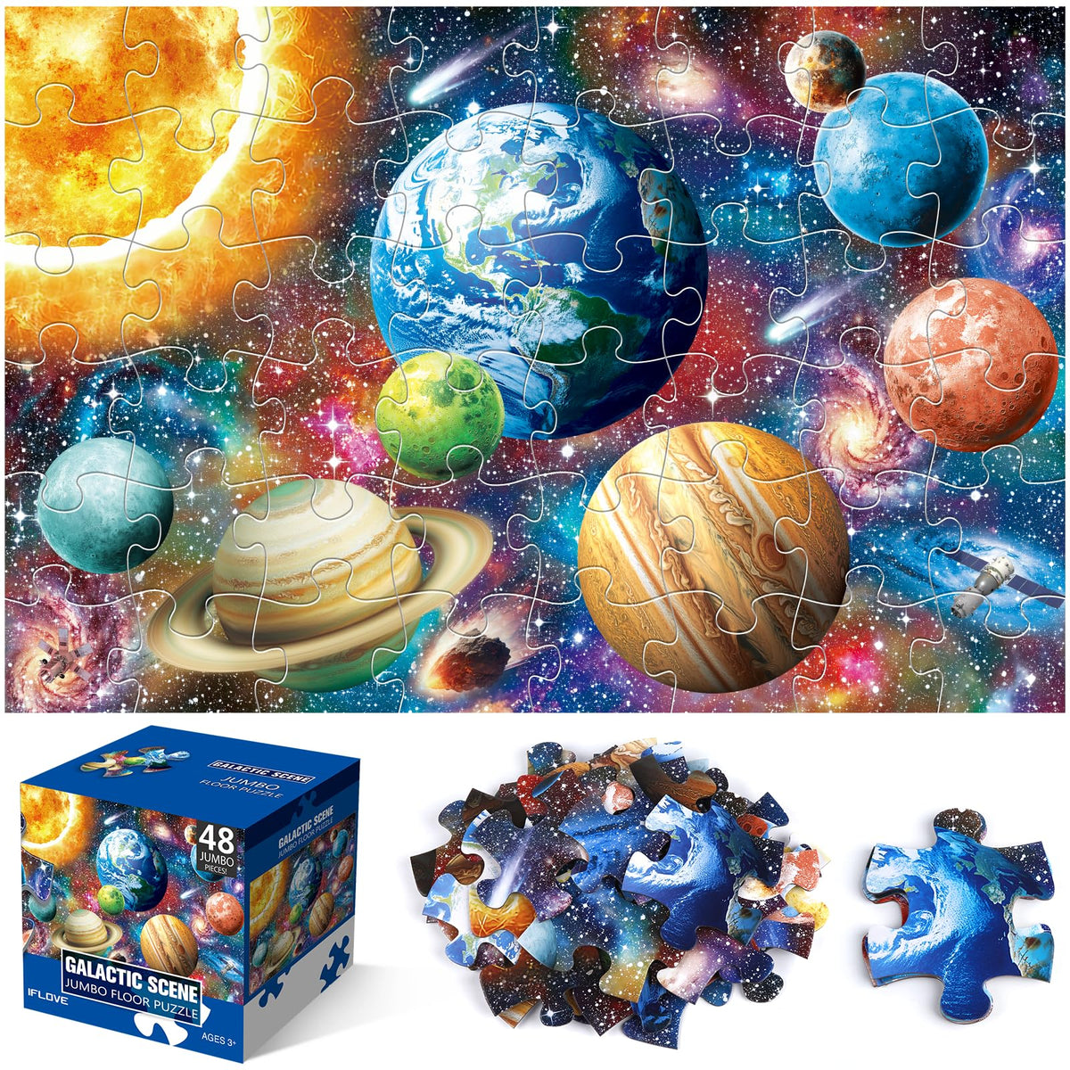 IFLOVE jumbo floor puzzle solar system front cover shows vibrant planets for exploration