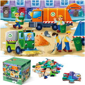 IFLOVE jumbo floor puzzle showing a trash truck city scene for cooperative play and early learning.