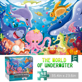 IFLOVE jumbo underwater puzzle shows a vivid family scene, ideal for quiet, screen-free playtime.