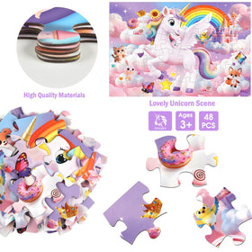 IFLOVE jumbo unicorn puzzle pieces close-up, easy-grasp edges support little fingers during learning.