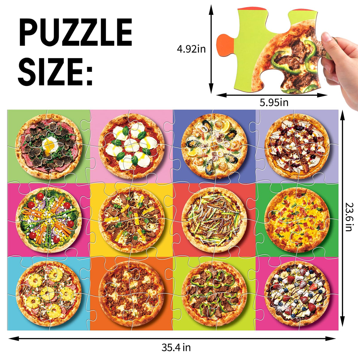 IFLOVE pizza floor puzzle assembled showing colorful toppings to inspire imaginative play.