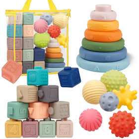 IFLOVE Montessori soft blocks, gentle silicone for teething and early learning.