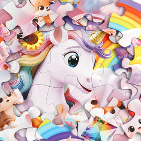 IFLOVE unicorn puzzle child playing, encouraging cooperation and family bonding during puzzle time.