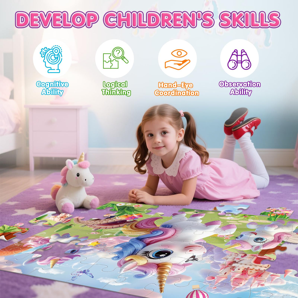 IFLOVE unicorn scene puzzle layout displaying a magical landscape for imaginative play.