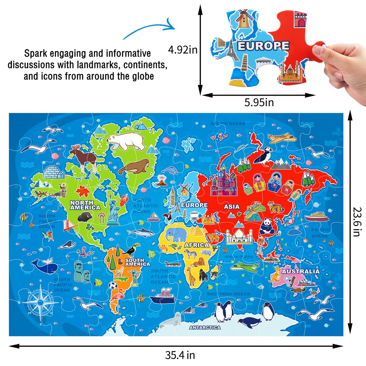 IFLOVE world map puzzle highlights continents for engaging learning and exploration.