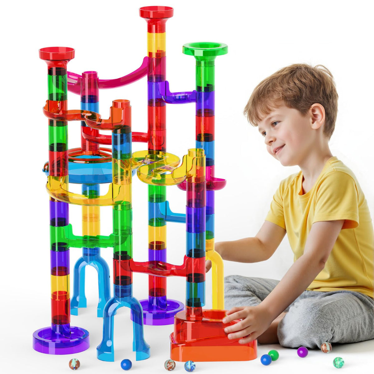 Ifollower Marble Run with transparent parts reveals marble flow to boost focus