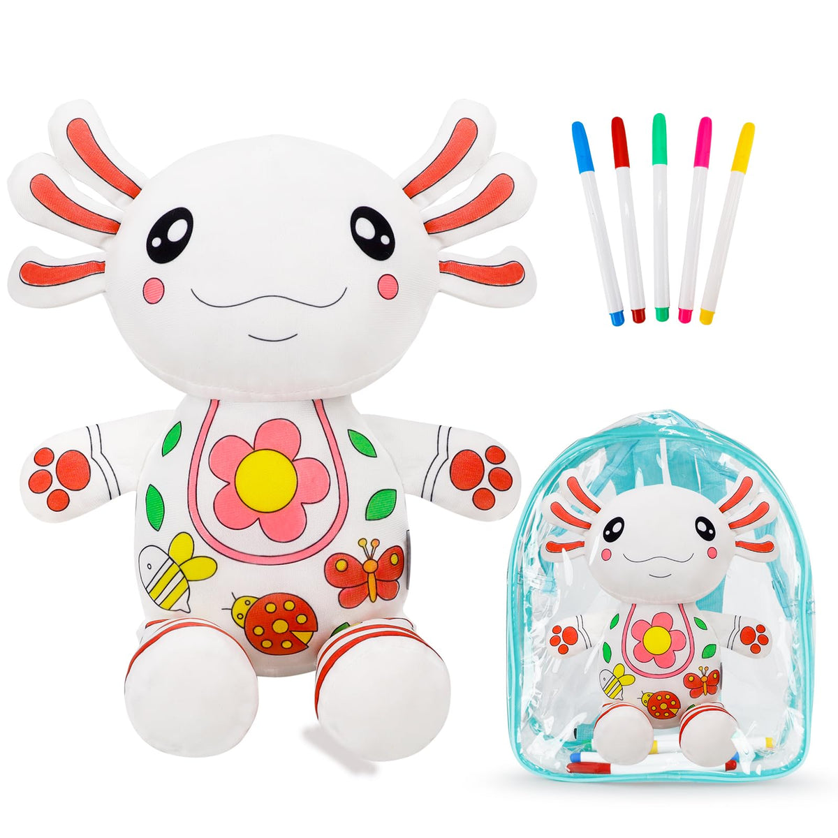 IFOYO coloring plush axolotl with markers for portable, mess-free creative play