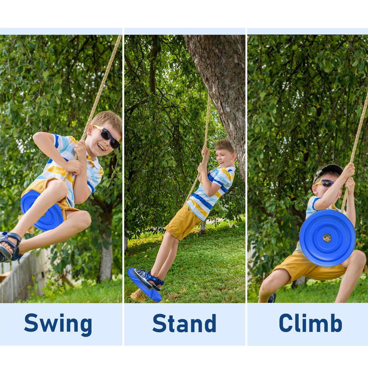 IFOYO Tree Rope Swing Disc blue adjustable rope length for flexible height.