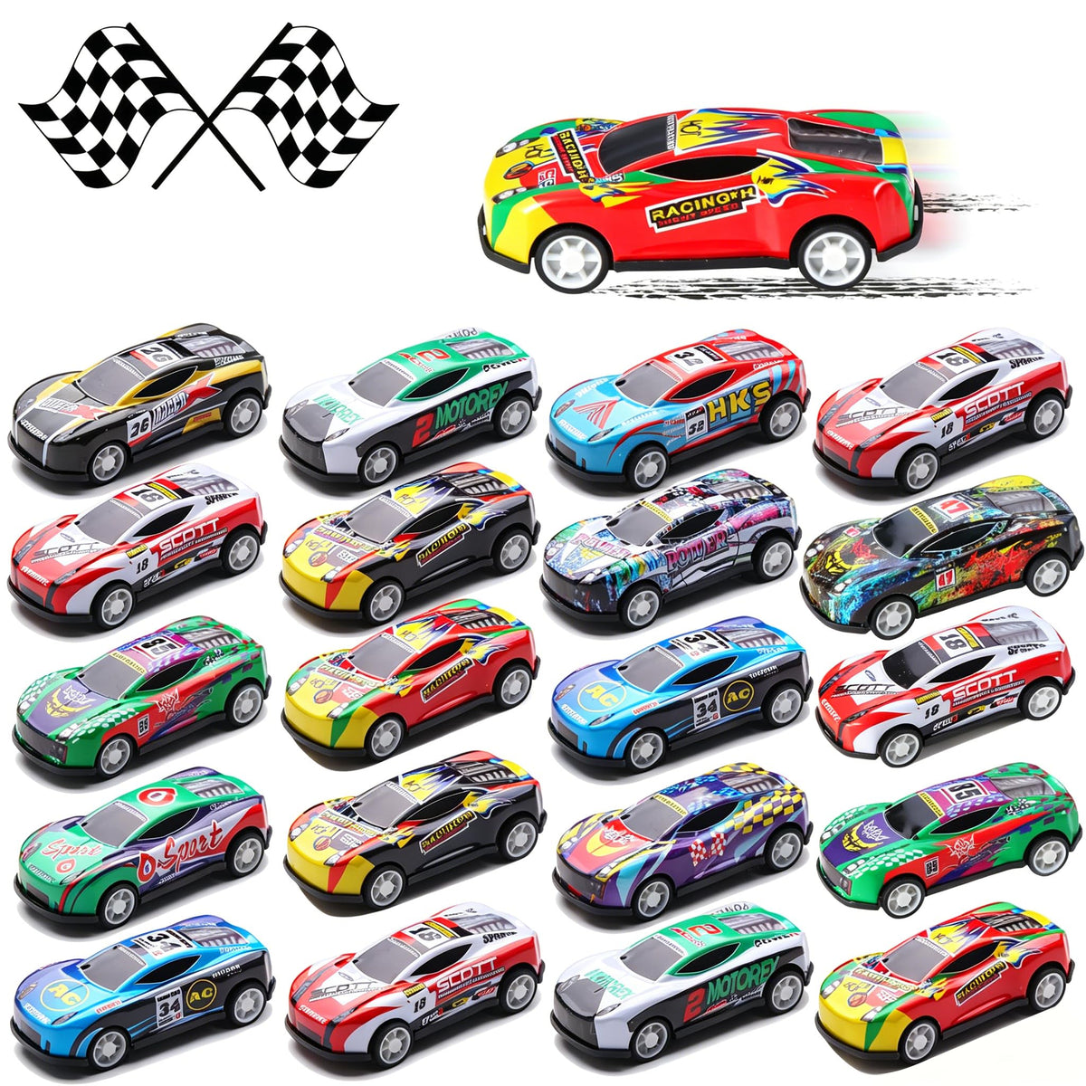 iFunLong pull back cars 100-pack collection for party favors and playtime.