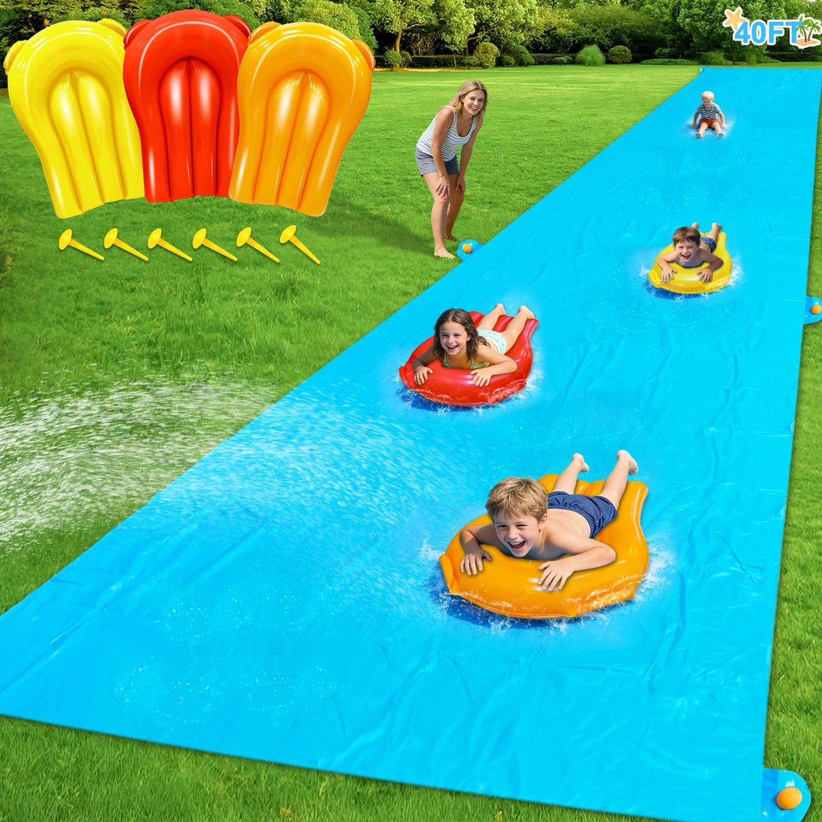 Igeekid 40ft slip water slide setup for easy backyard fun.