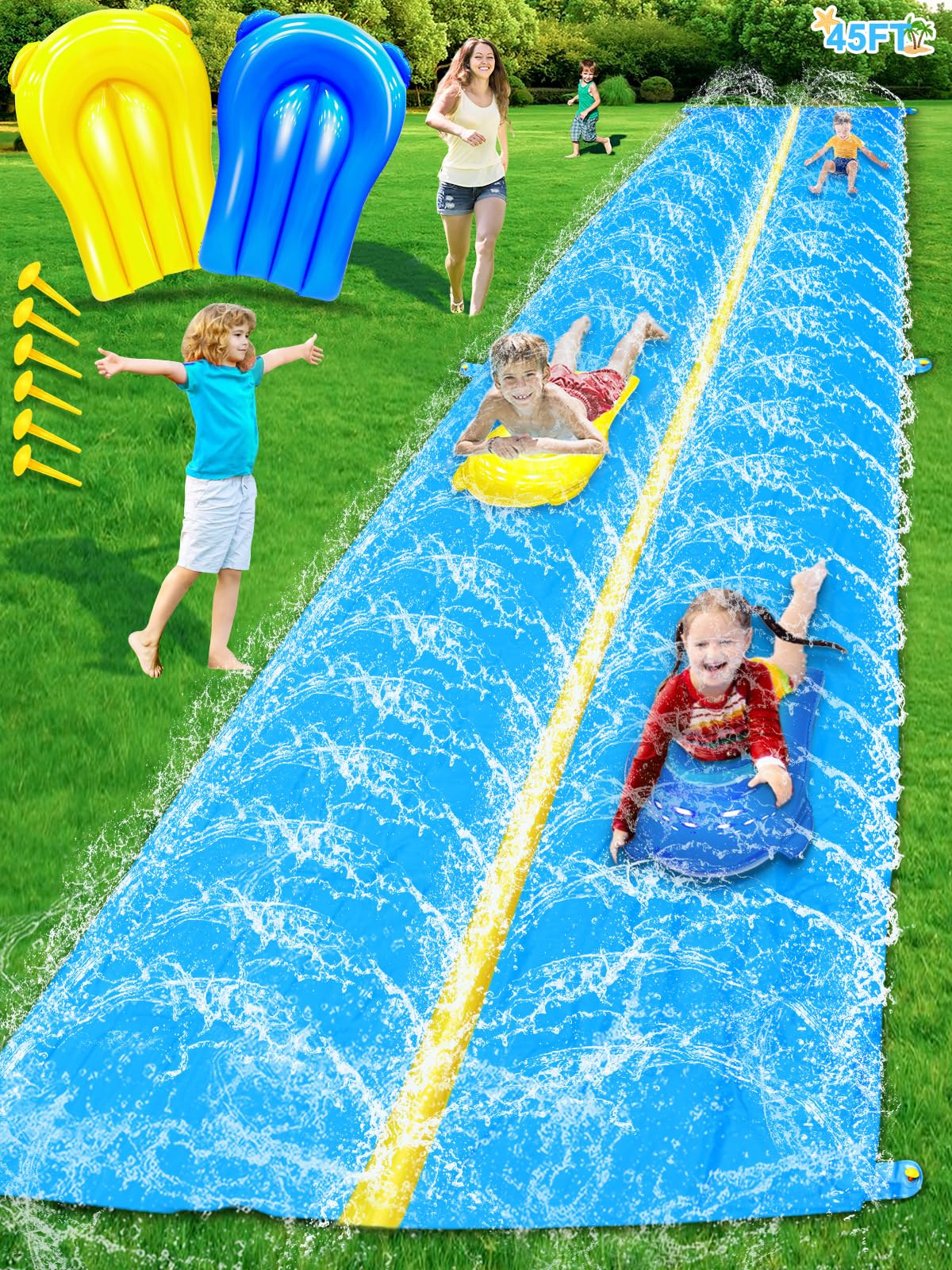 iGeeKid 45ft huge slip slide assembly shown in backyard for family fun