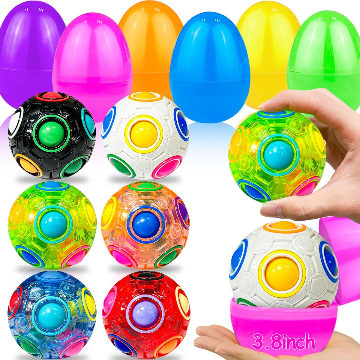 iGeeKid 6-pack jumbo Easter eggs with 3D cube for festive egg hunts.