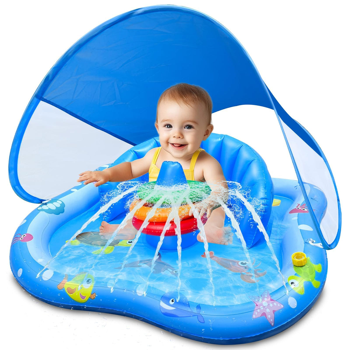 iGeeKid baby play mat with canopy provides shade for outdoor play