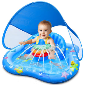 iGeeKid baby play mat with canopy provides shade for outdoor play