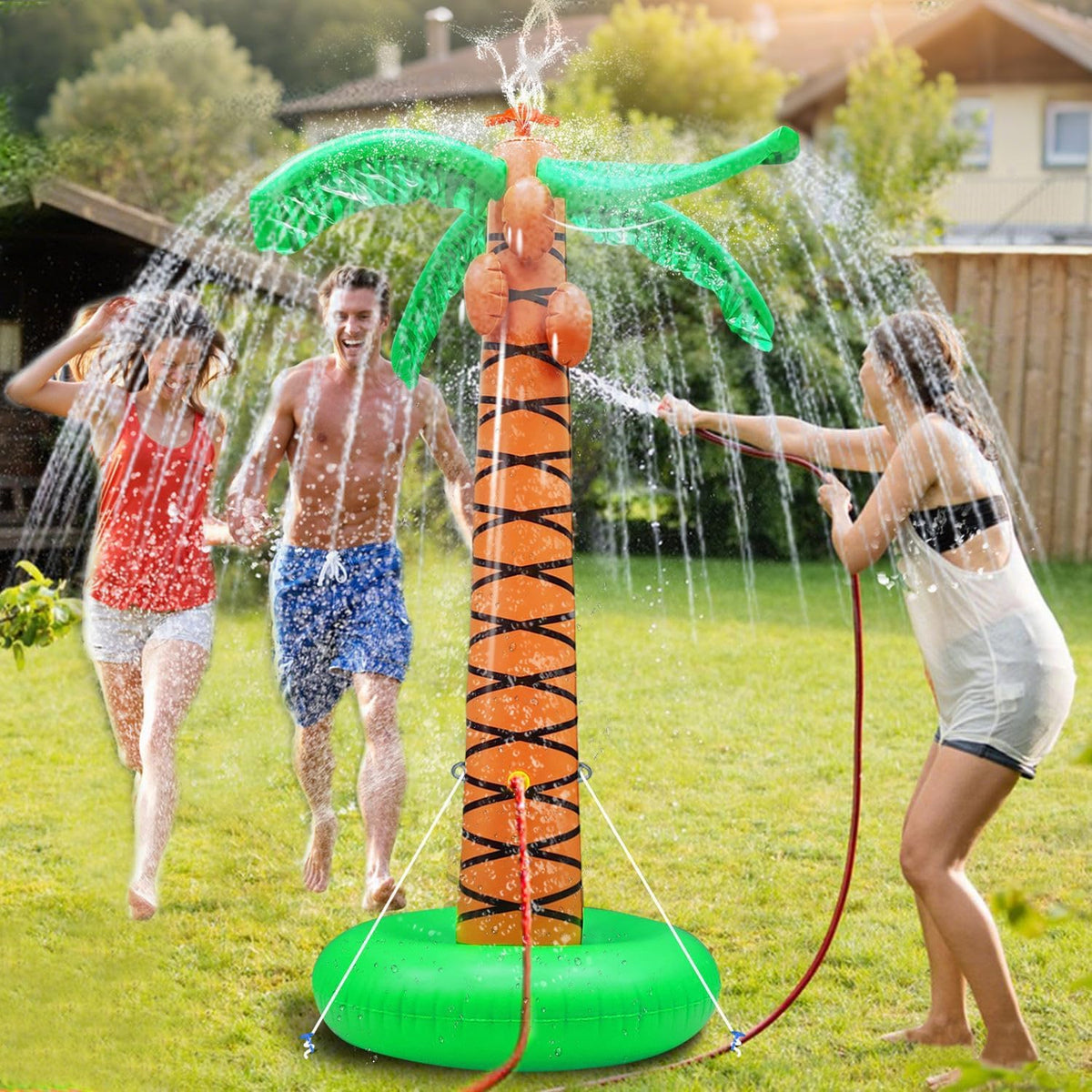 iGeeKid backyard sprinkler ideal for luau or outdoor parties.