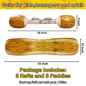 iGeeKid battle log raft closeup on 50x14 inch float with non-slip surface for safe play